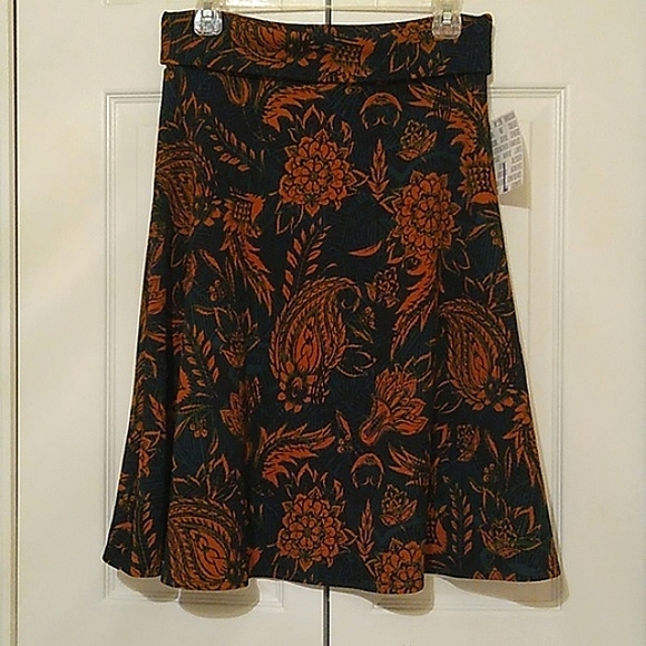 LuLaRoe Dresses & Skirts - LuLaRoe Cassie Material Skirt Size L in Rust and Dark Green Career Stretch Comfy